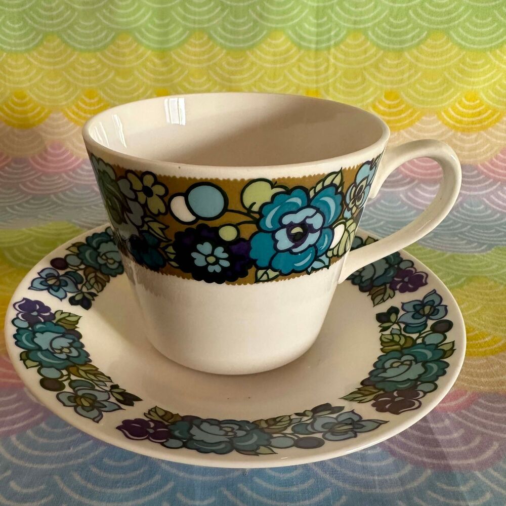 Vintage Ridgway Cup & Saucer "Amanda" Blue & White c.1970's*