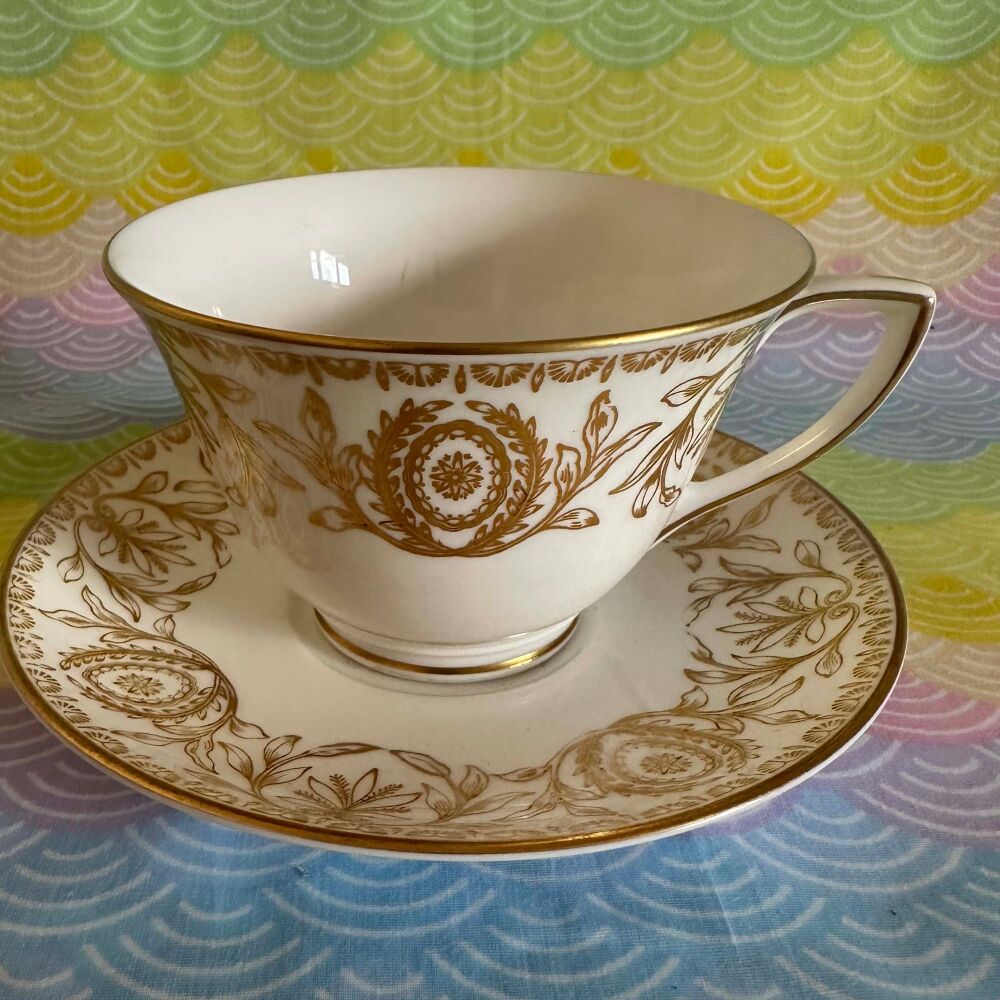 Stunning Royal Worcester Gold & White Cup & Saucer "Pompadour" c.1960's