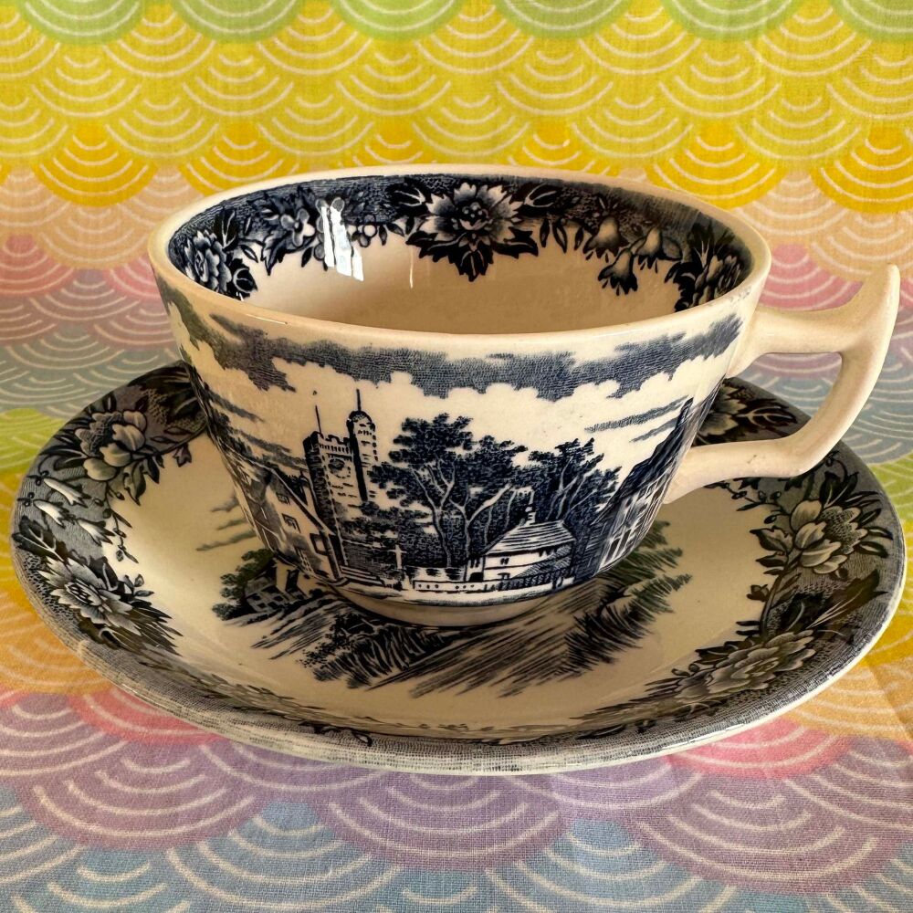 Alfred Meakin Blue & White Cup & Saucer “English Village” c.1960’s*