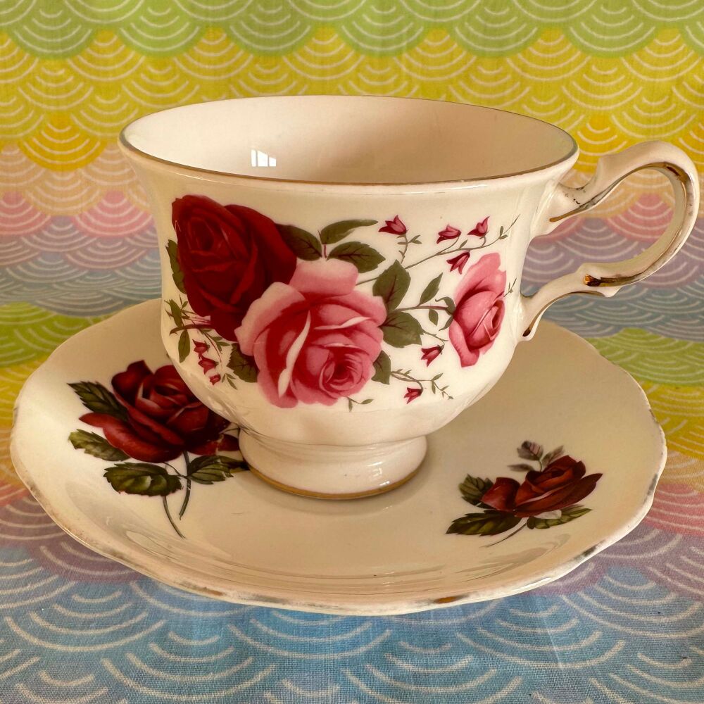 Mismatch Queen Anne Cup and Saucer – Roses Patterns D8627 & D968 c.1960’s*