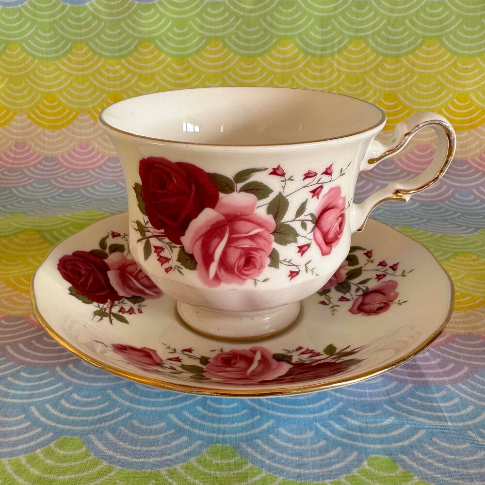 Queen Anne Cup and Saucer – Pink & Red Roses Pattern D8627 c.1960’s