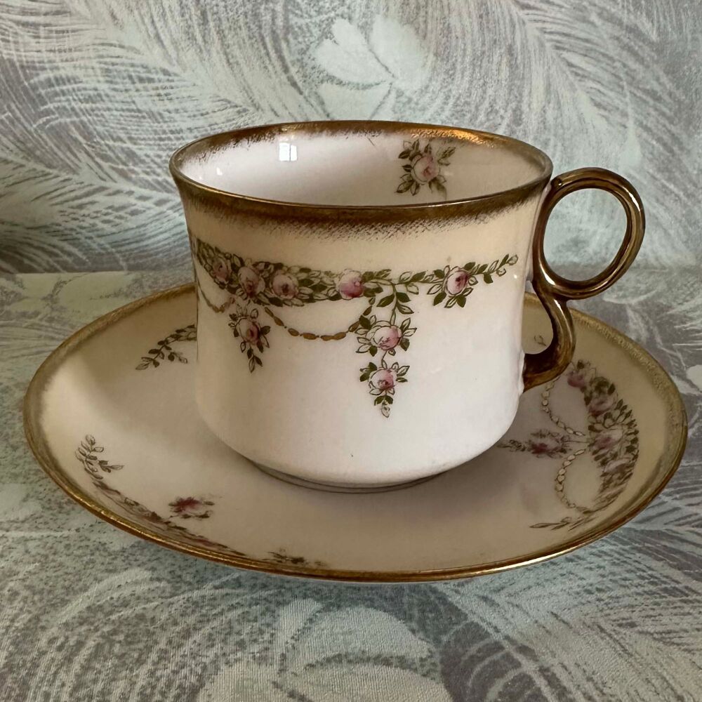 Antique Edwardian Cup & Saucer Ivory Blush c.1900-1910*