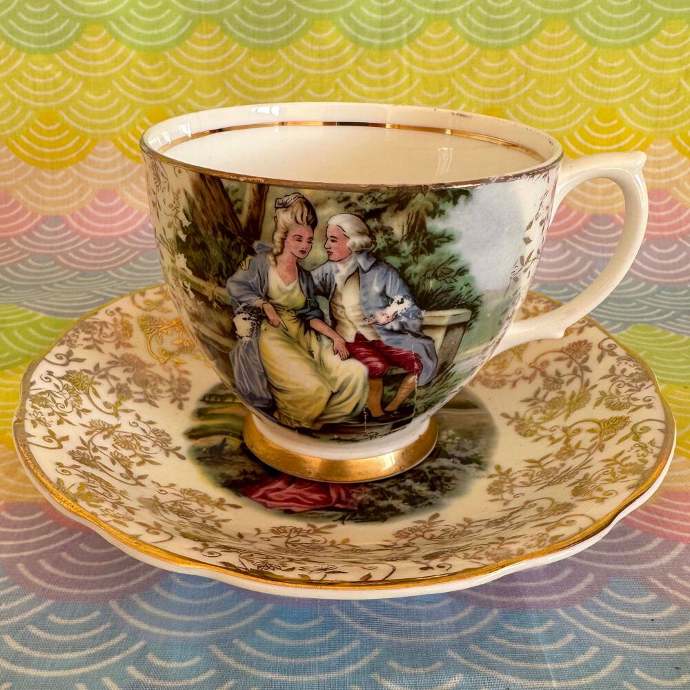Vintage Bone China Cup & Saucer "Regency Couple". c.1960's*