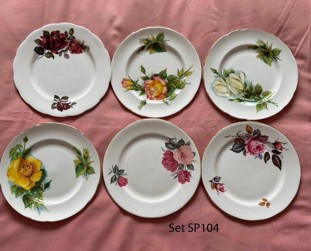 Mismatched Set of 6 Vintage Tea Plates (Ref SP104)*