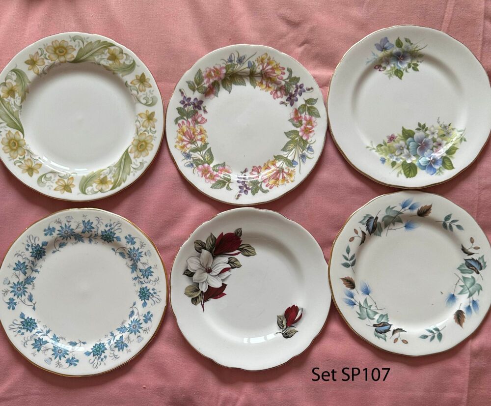 Mismatched Set of 6 Vintage Tea Plates (Ref SP107)*