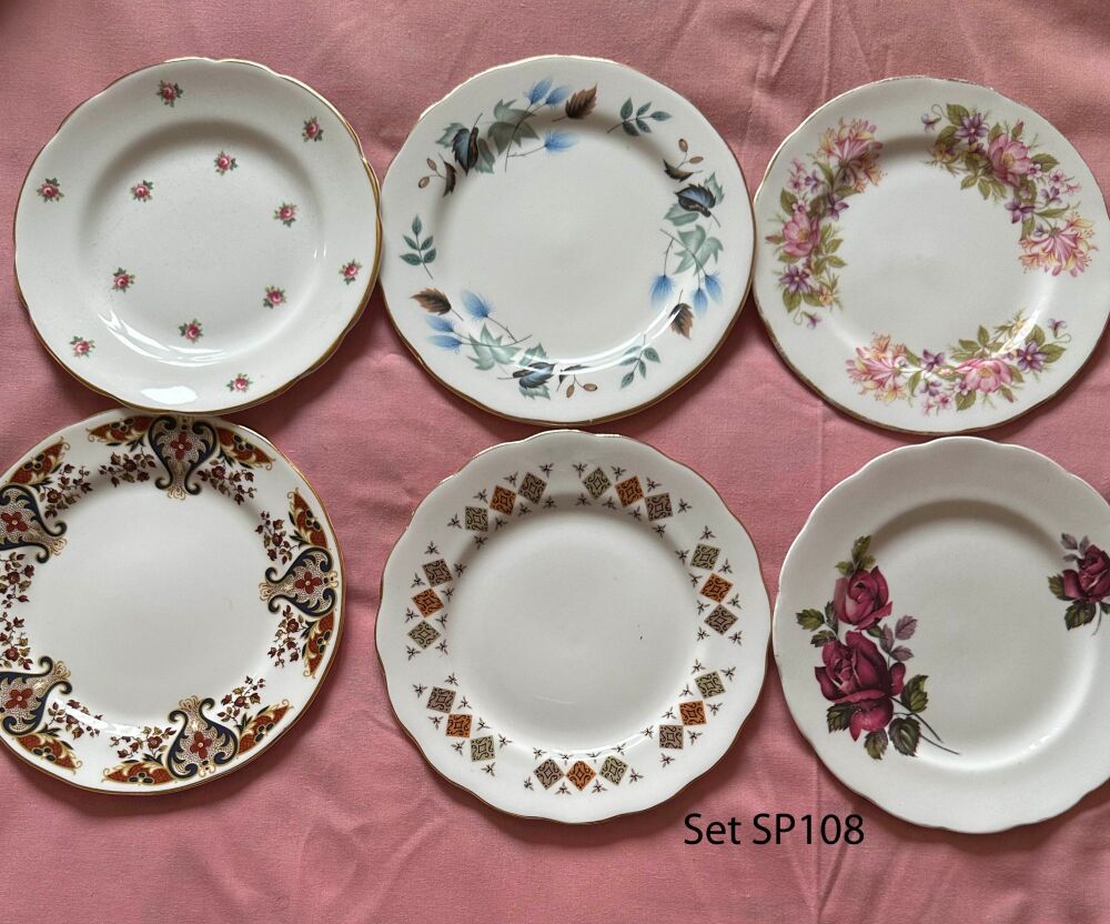 Mismatched Set of 6 Vintage Tea Plates (Ref SP108)*
