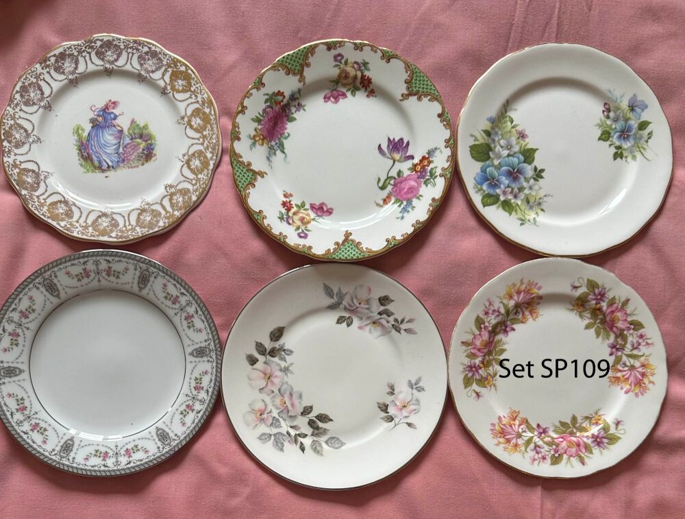 Mismatched Set of 6 Vintage Tea Plates (Ref SP109)*