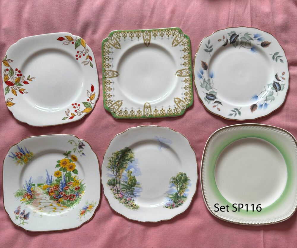 Mismatched Set of 6 Vintage Tea Plates (Ref SP116)*