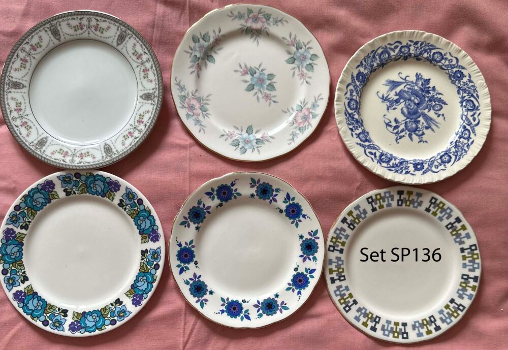 Mismatched Set of 6 Vintage Tea Plates (Ref SP136)*