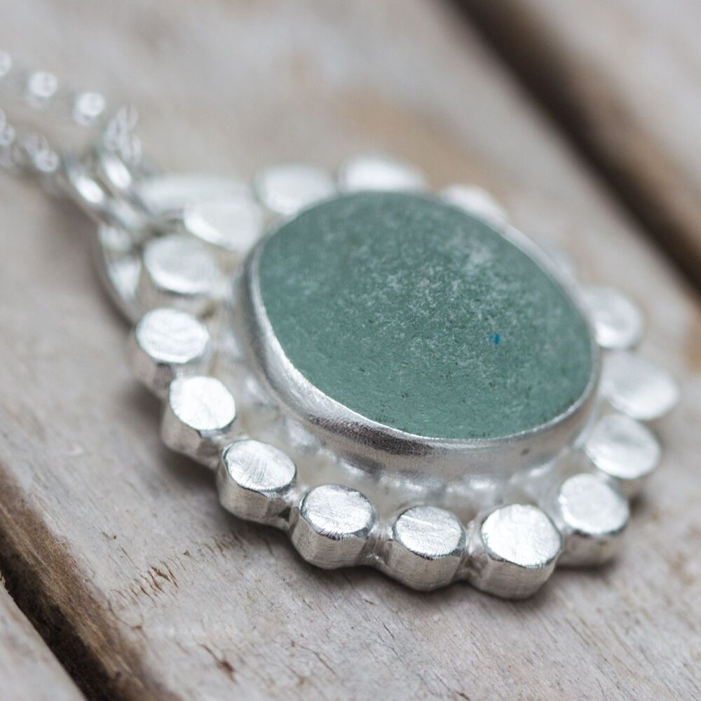 Round Shore Aqua Sea Glass Necklace