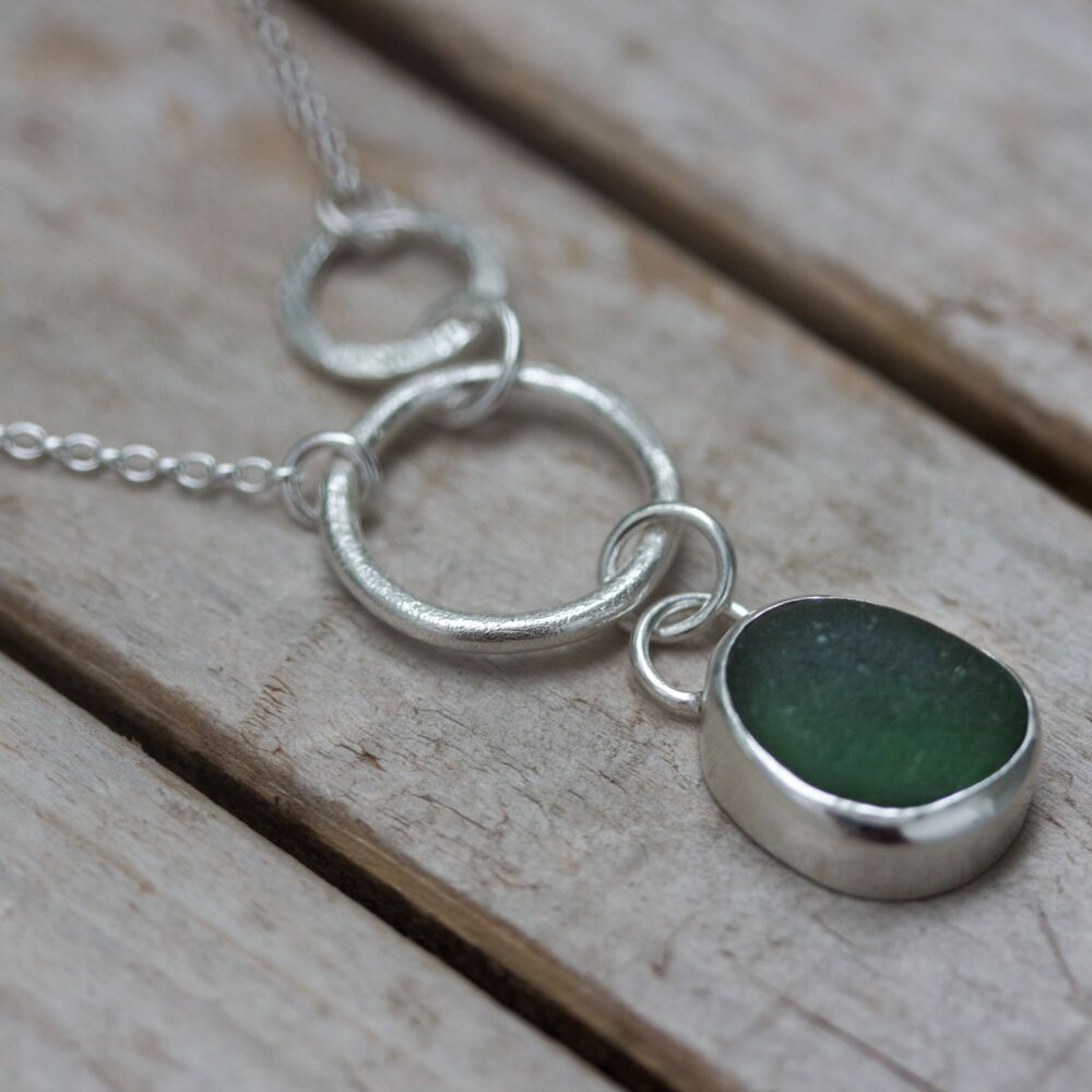 Green Sea Glass and Silver Hop Necklace