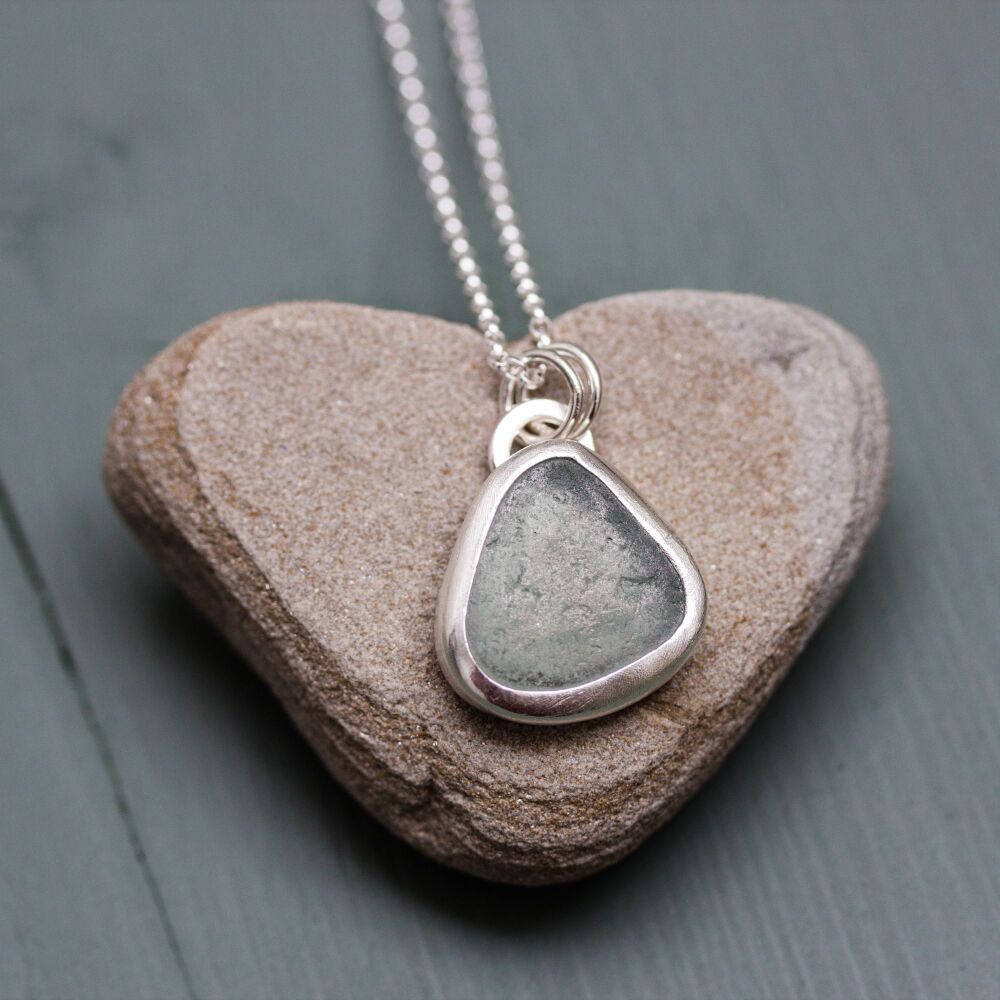 Aqua Sea Glass Triangle Necklace