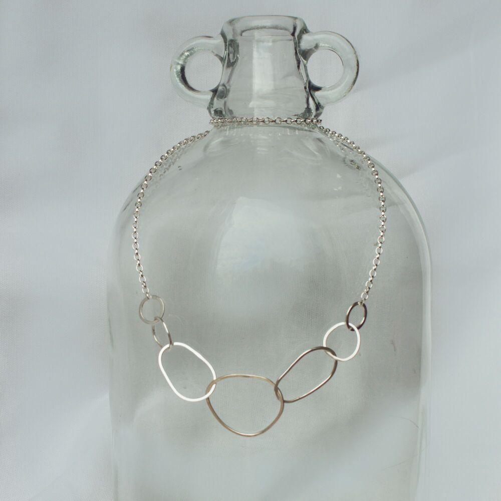 Organic Loop Long Silver Necklace