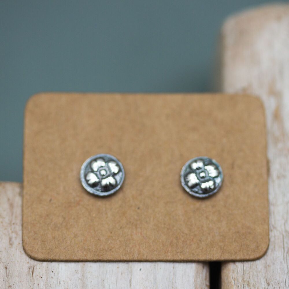 Silver Four Petal Flower Studs