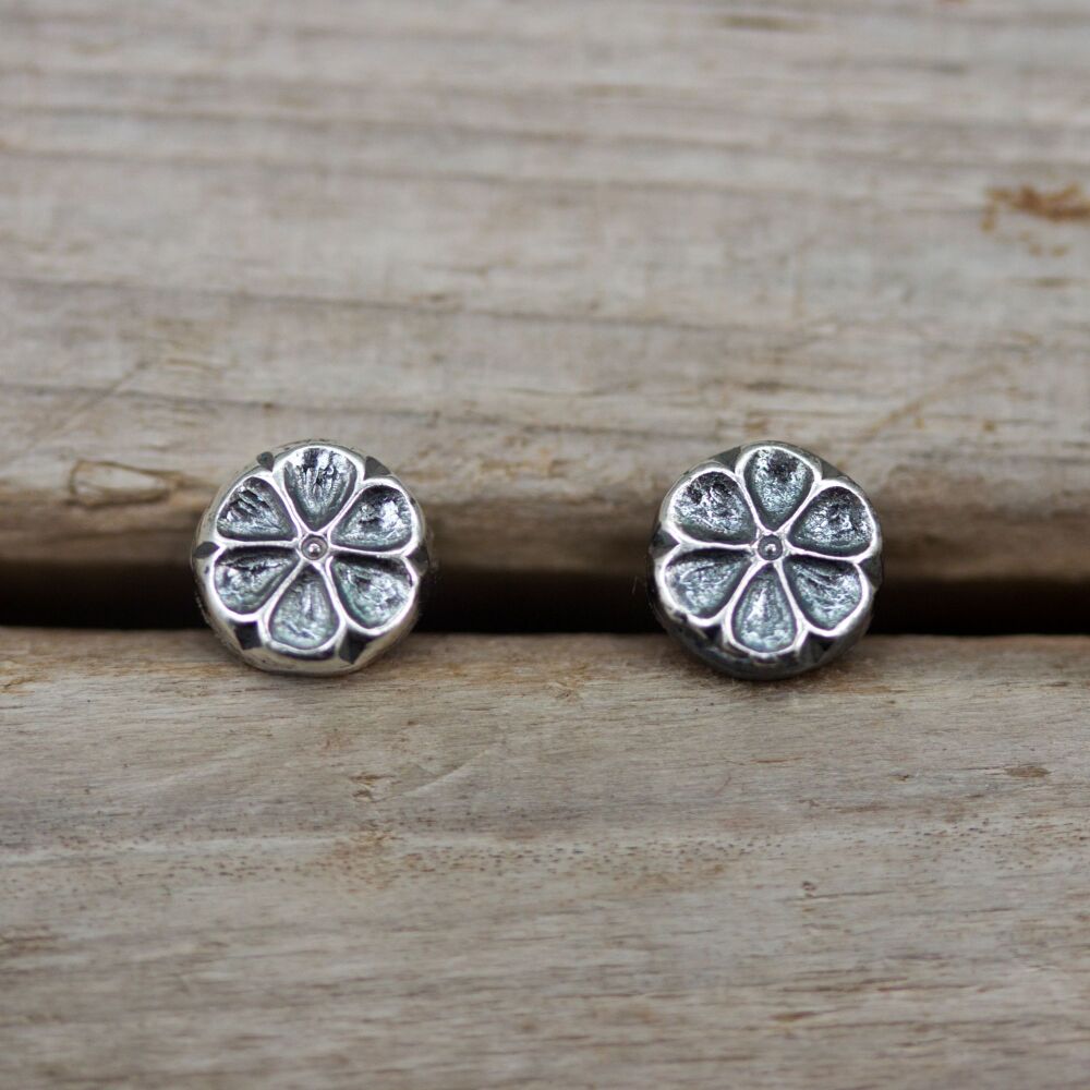 Silver Six Petal Flower Studs