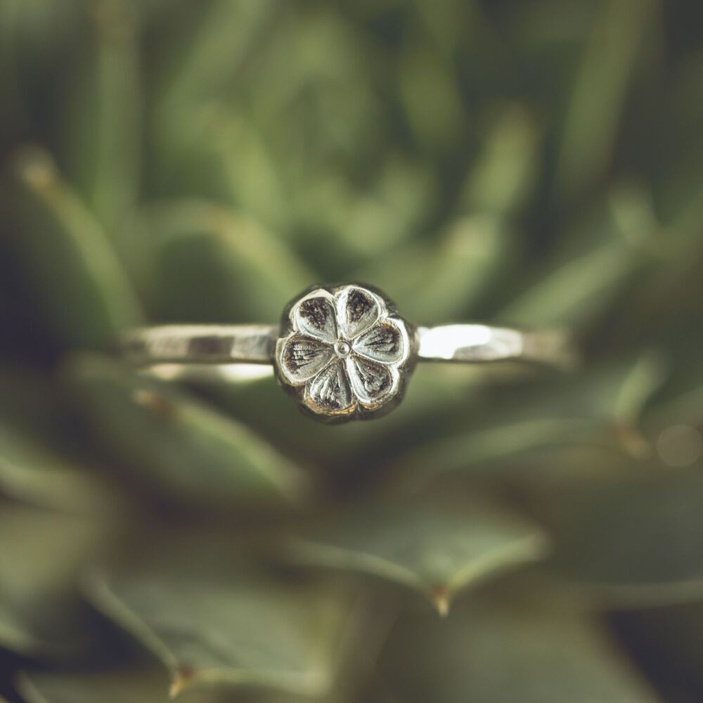 Silver Six Petal Flower Ring