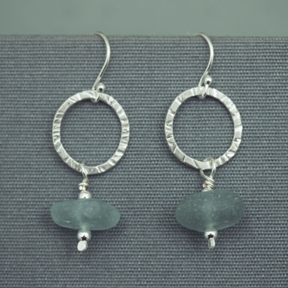 Silver Loop & Sea Glass Bead Earrings