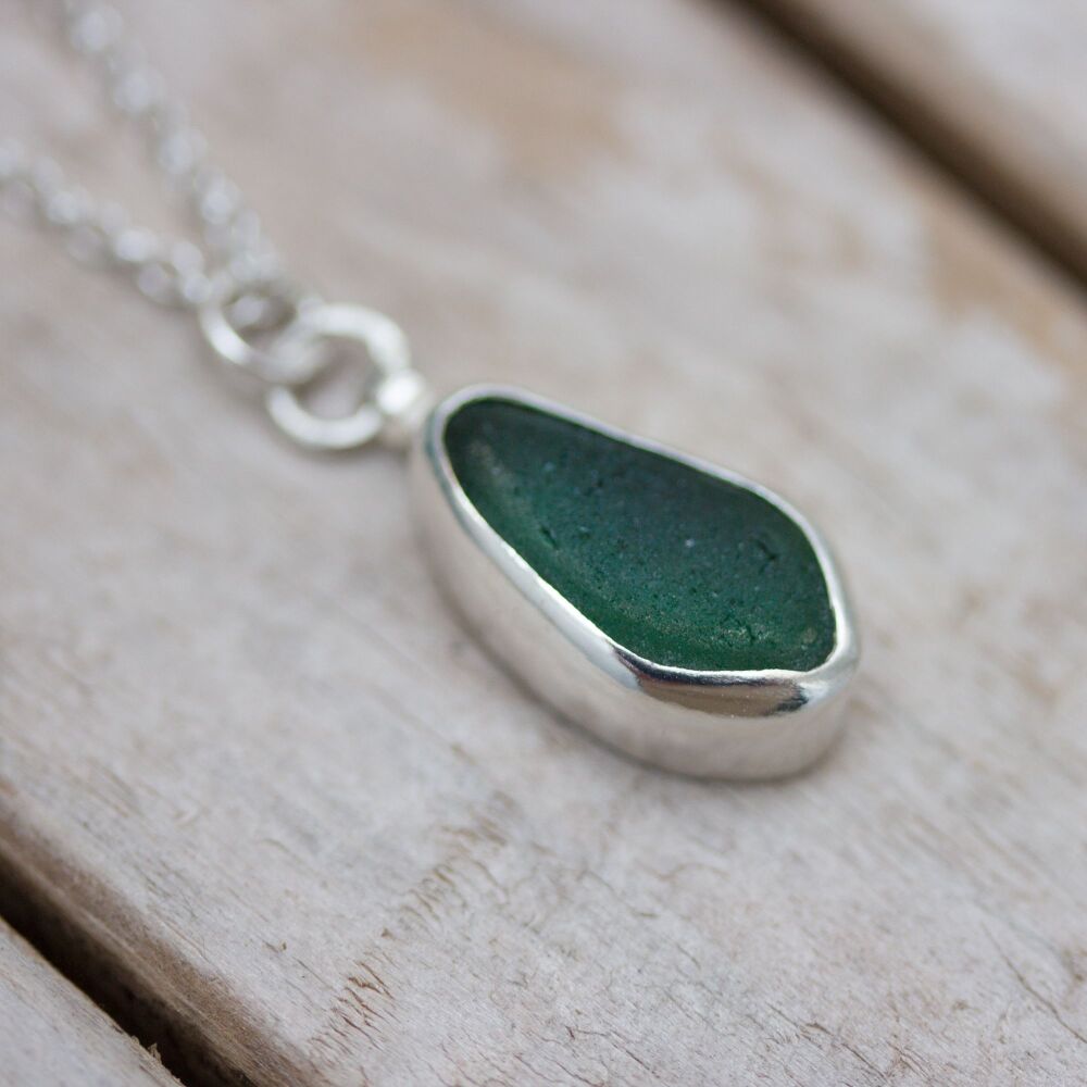Dark Green Sea Glass Necklace