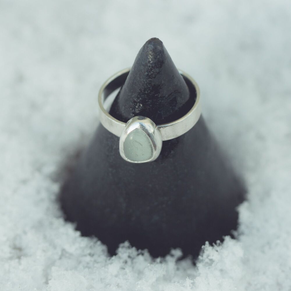 Aqua Sea Glass Silver Ring