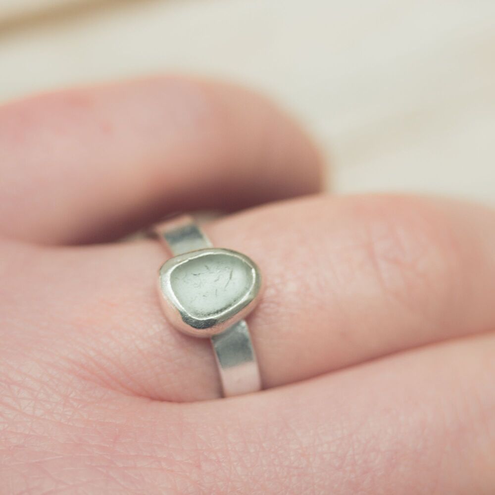 Aqua Sea Glass Silver Ring