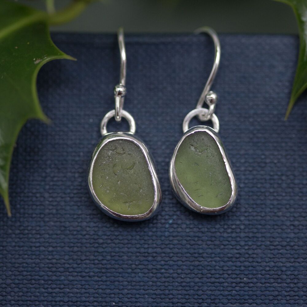 Green Sea Glass Earrings
