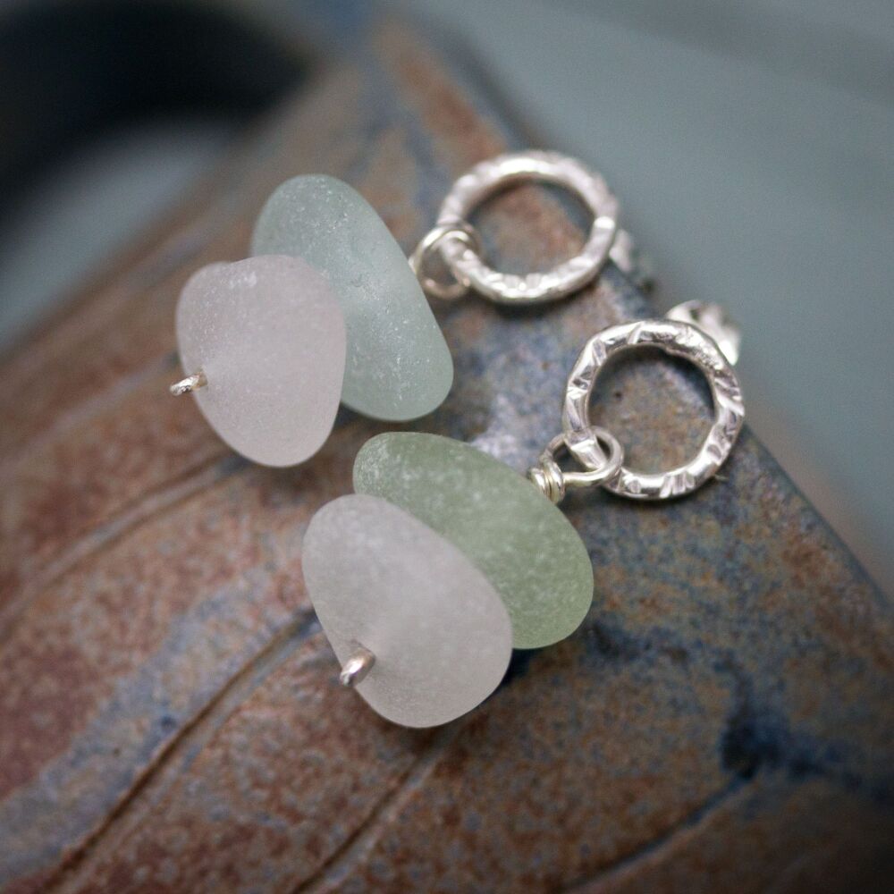 Silver Loop and Sea Glass Ear Studs