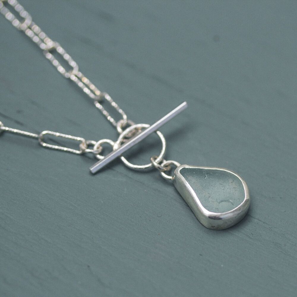 Silver Sparkle Aqua Sea Glass Necklace