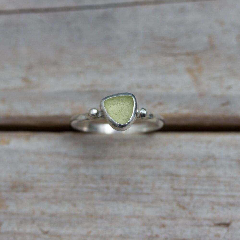 Yellow Green Sea Glass Silver ring