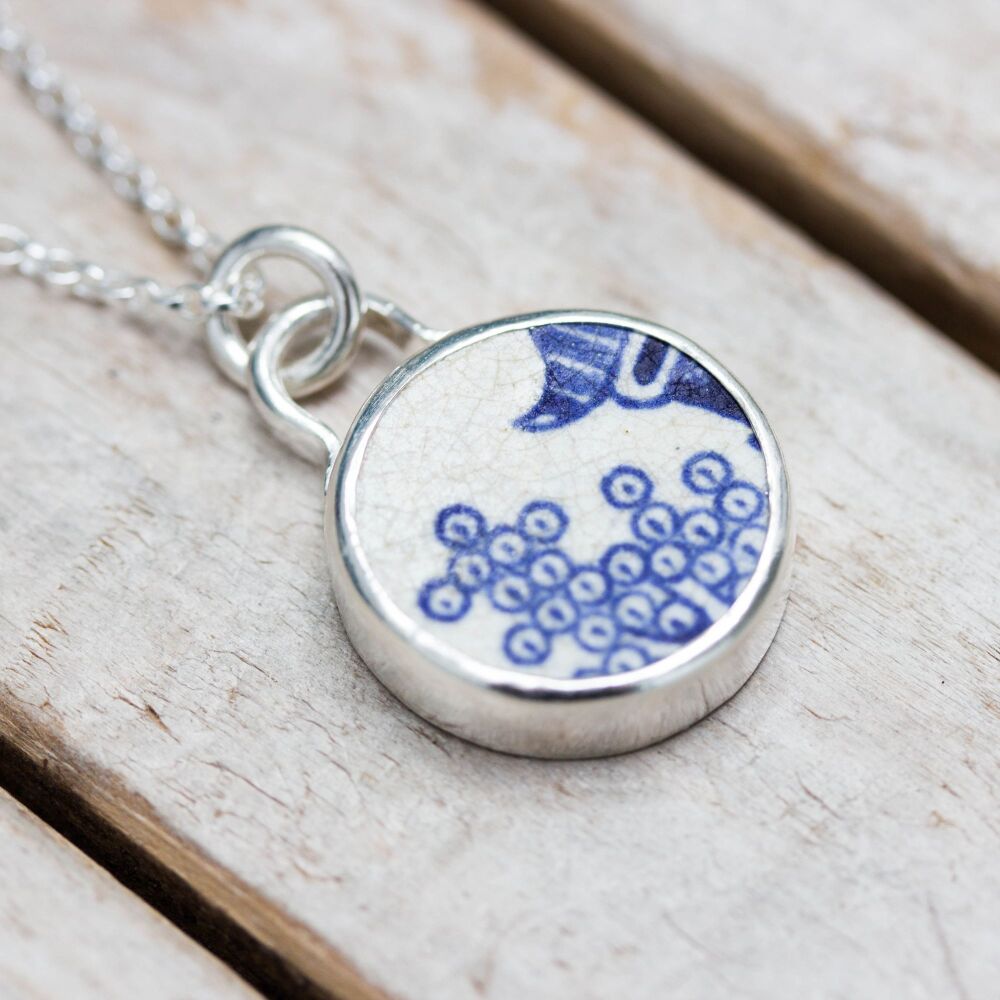Blue Willow Beach Pottery Pendant