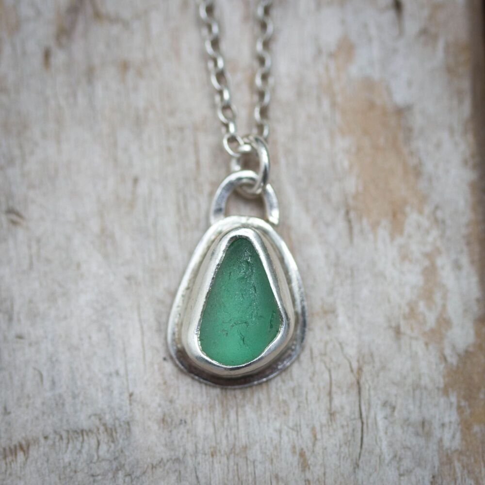 Teal Sea Glass Silver Necklace
