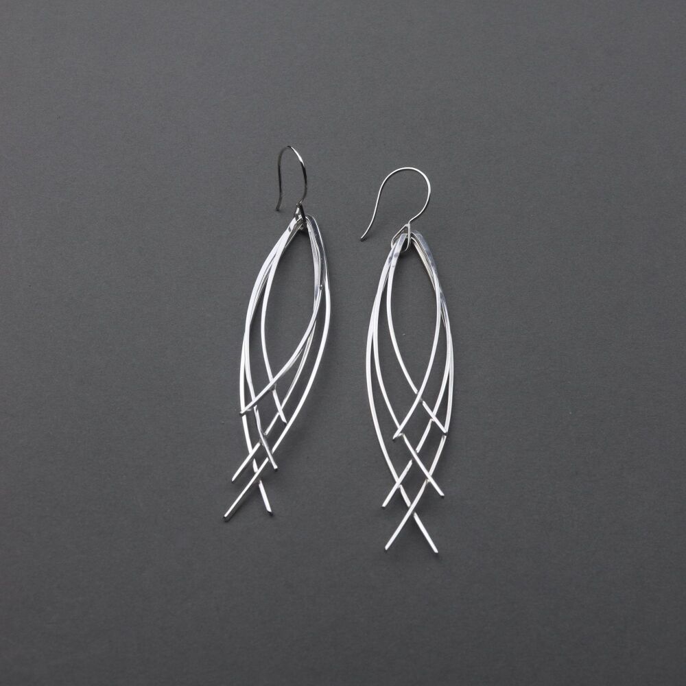 Filament long earrings in recycled sterling silver