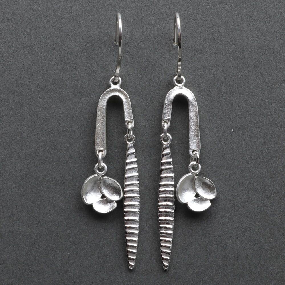 Sea Oak and whelk trio chandelier earrings in recycled sterling silver