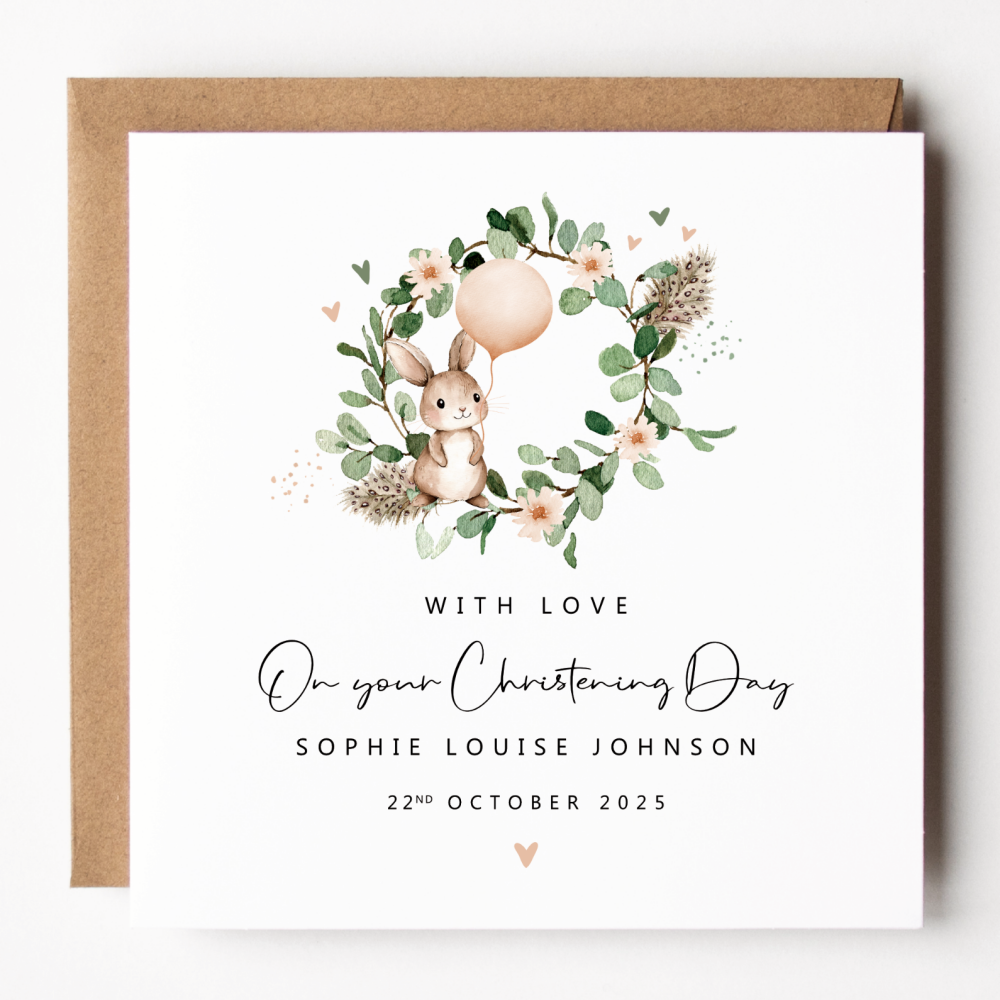 Girls Rabbit Christening Card