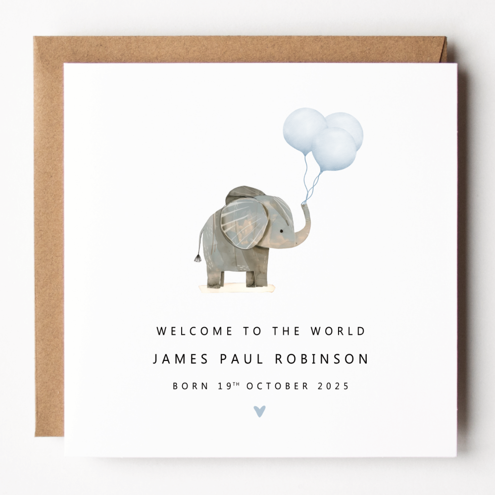 Elephant New Baby Boy Card
