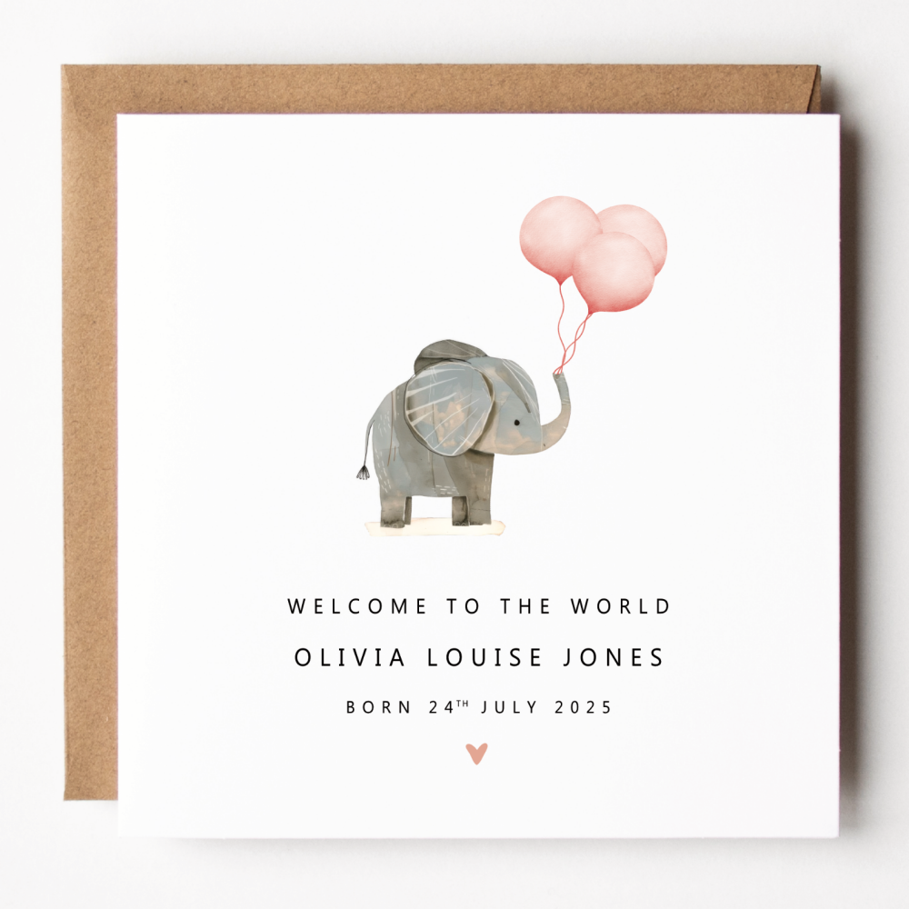 Elephant New Baby Girl Card