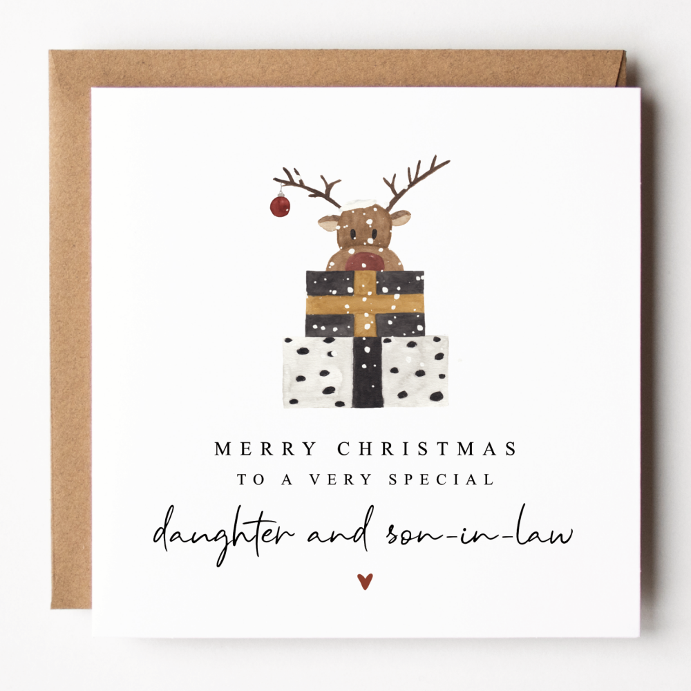 Fun Reindeer Christmas Card For Daughter and Son-In-Law