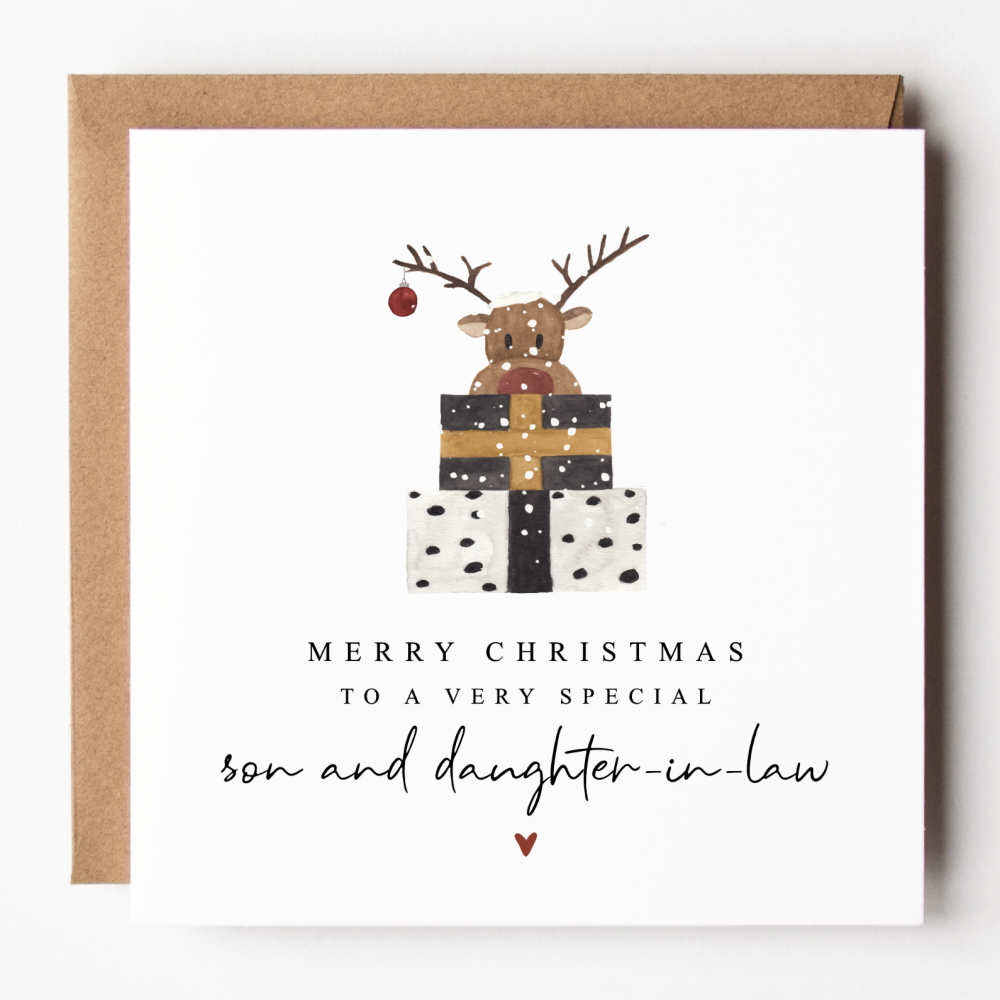 Fun Reindeer Christmas Card For Son and Daughter-In-Law