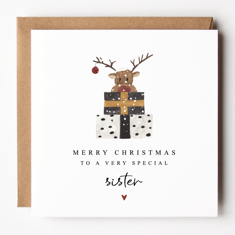 Fun Reindeer Christmas Card For Sister