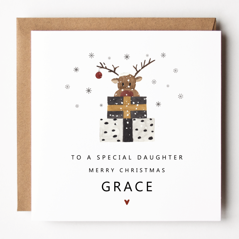 Personalised Reindeer Christmas Card For Daughter