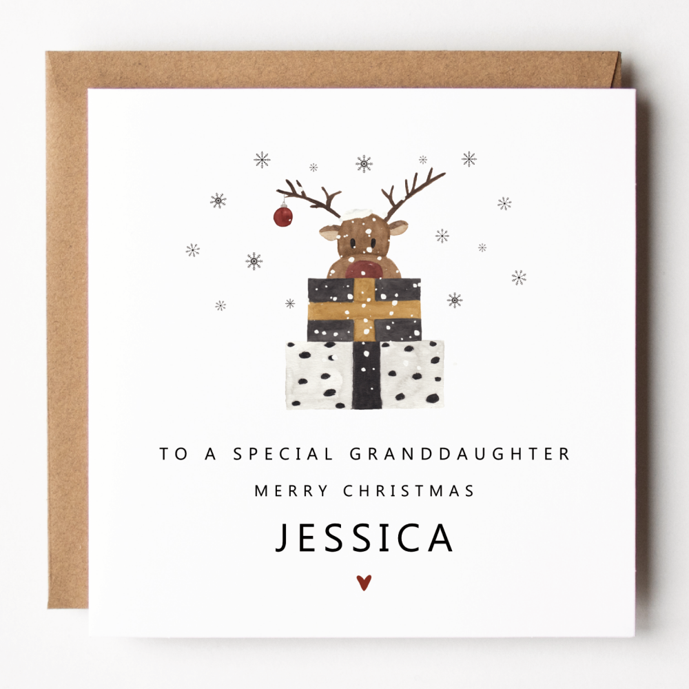 Personalised Reindeer Christmas Card For Granddaughter