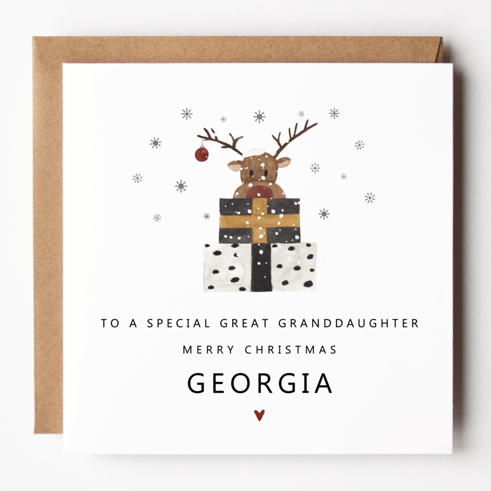 Personalised Reindeer Christmas Card For Great Granddaughter