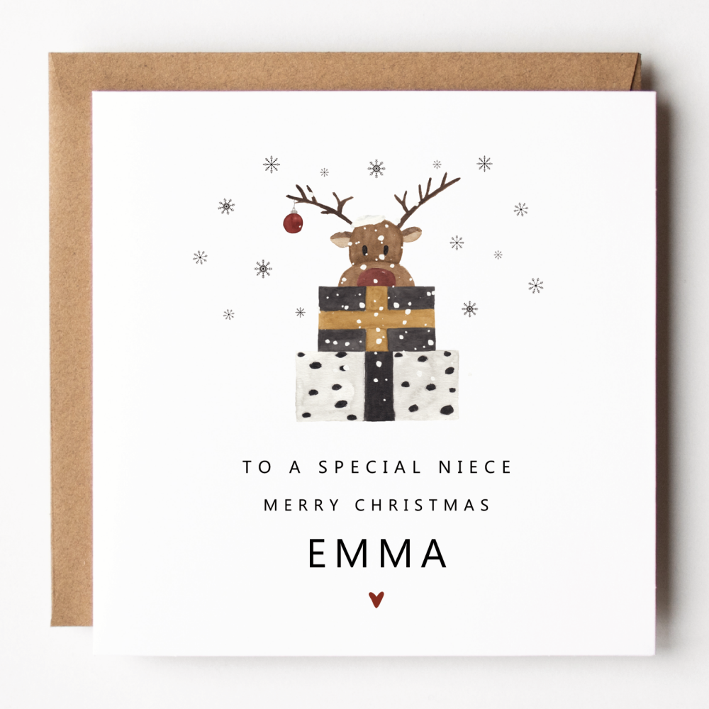 Personalised Reindeer Christmas Card For Niece