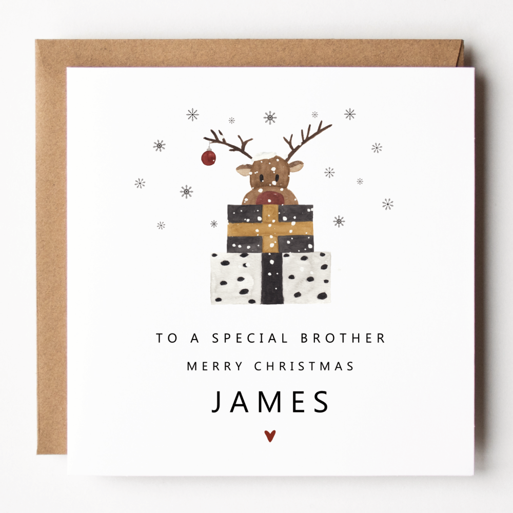 Personalised Reindeer Christmas Card For Brother