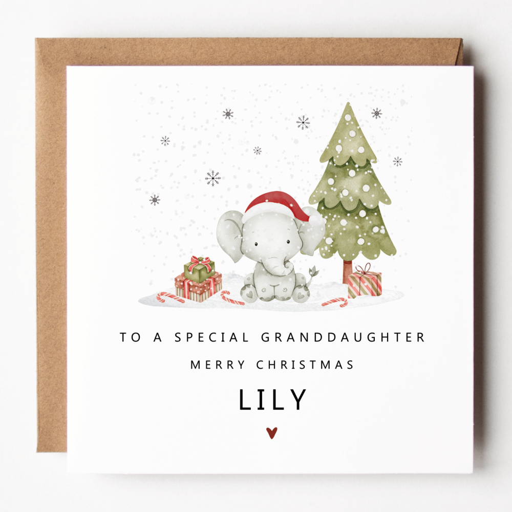 Personalised Elephant Christmas Card For Granddaughter
