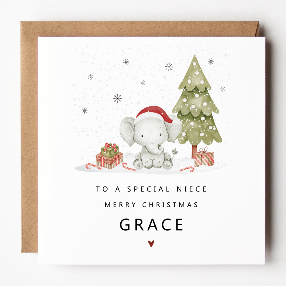 Personalised Elephant Christmas Card For Niece