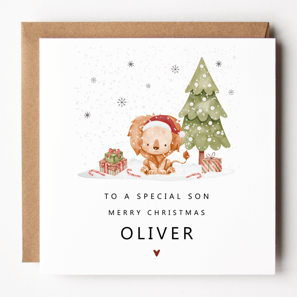 Personalised Lion Christmas Card For Son