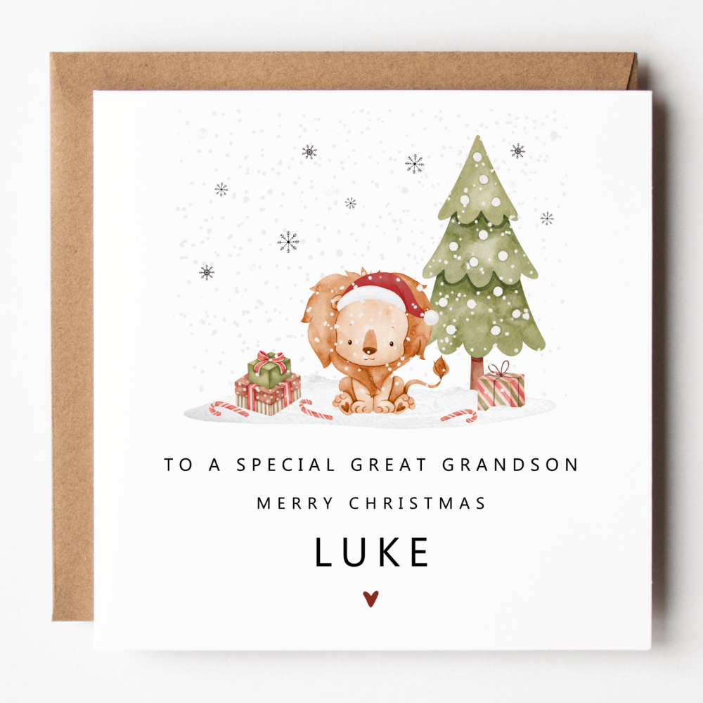 Personalised Lion Christmas Card For Great Grandson