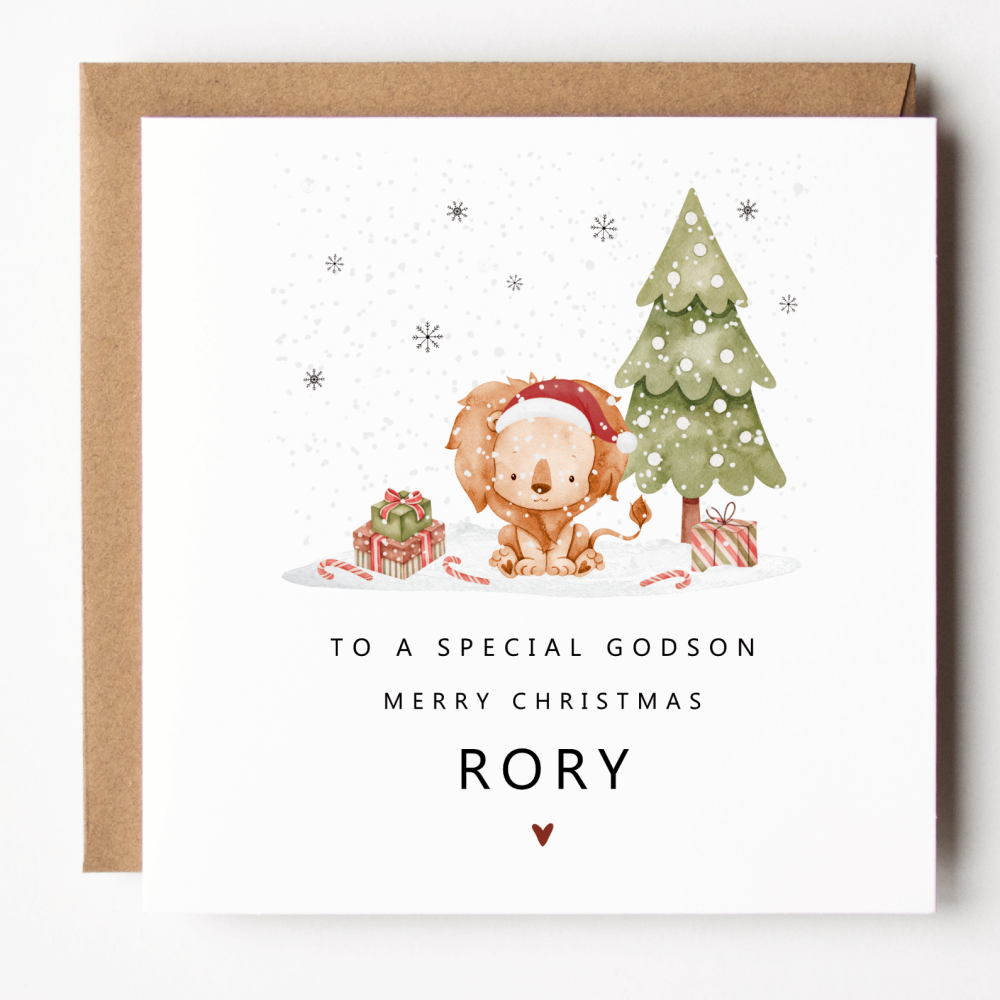 Personalised Lion Christmas Card For Godson