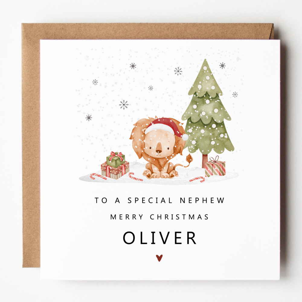 Personalised Lion Christmas Card For Nephew