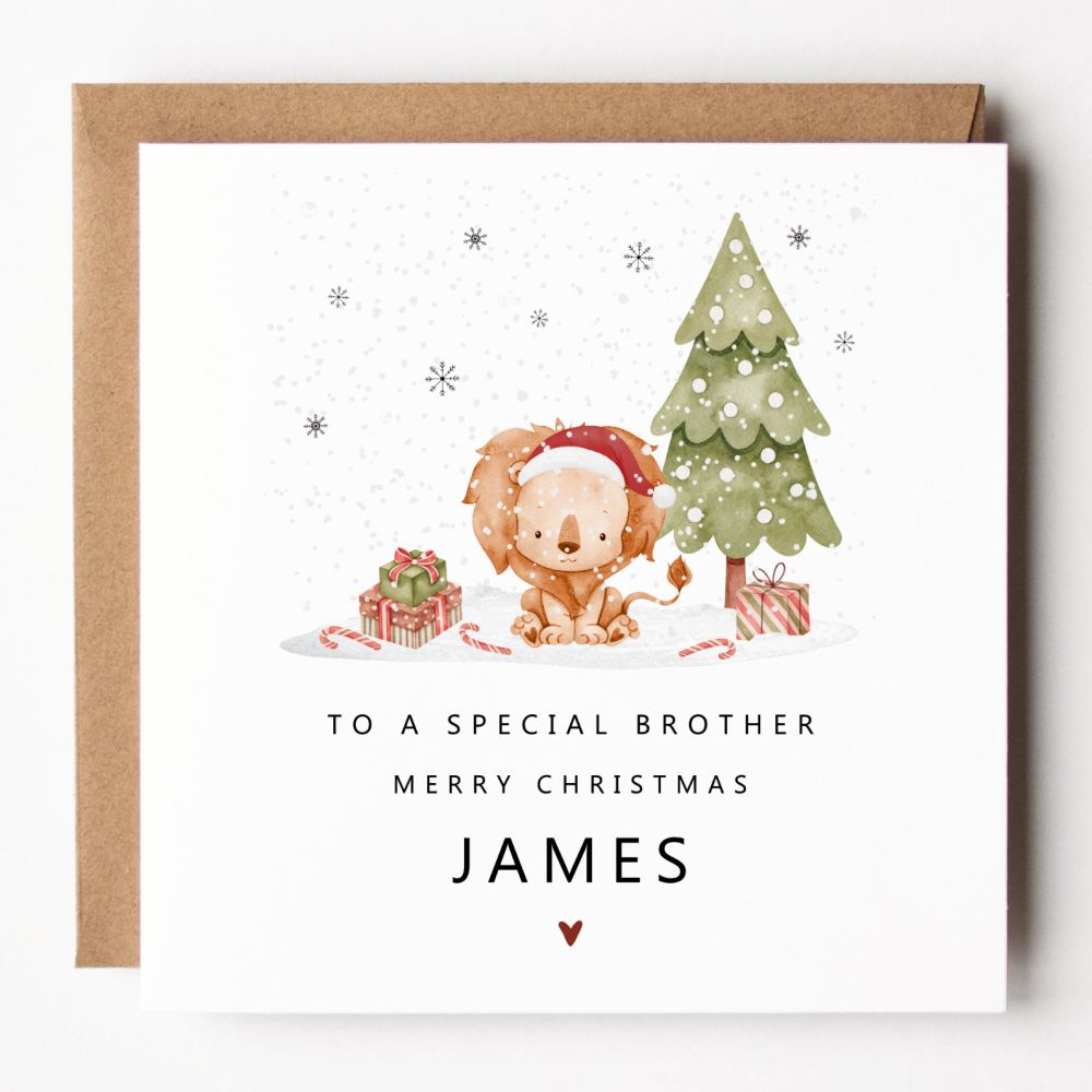 Personalised Lion Christmas Card For Brother